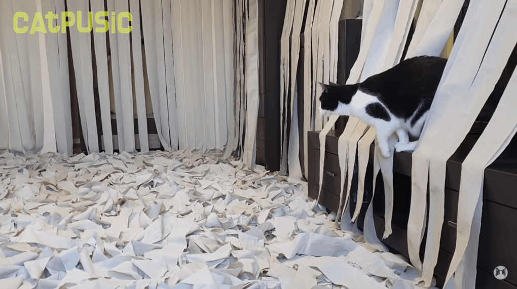 Хозяева сделали коту игровую комнату из сотни рулонов туалетной бумаги, и это настоящий кошачий рай 41