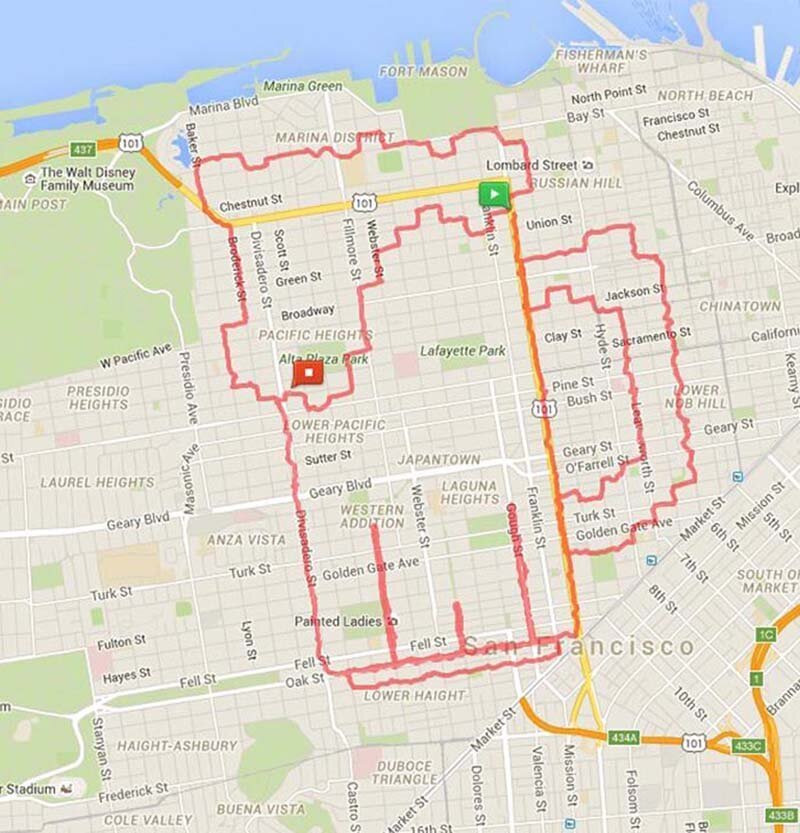Бегун пробегает свои километры, используя карту Гугл вместо холста 55