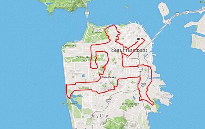 Бегун пробегает свои километры, используя карту Гугл вместо холста 49