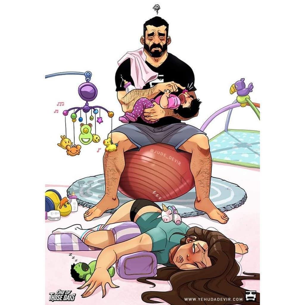 Израильский художник рисует комиксы о его жизни с женой и их новорождённой дочерью 45