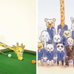 28 рисунков японского художника о сложной жизни человекообразных жирафов в мире людей
