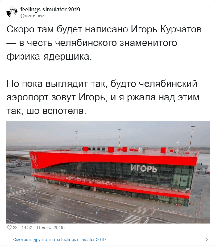 В Челябинске появился аэропорт «Игорь». Соцсети не могли пройти мимо и ответили шутками 58