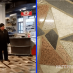 В торговом центре Казахстана пол разложен плиткой из кусков надгробий