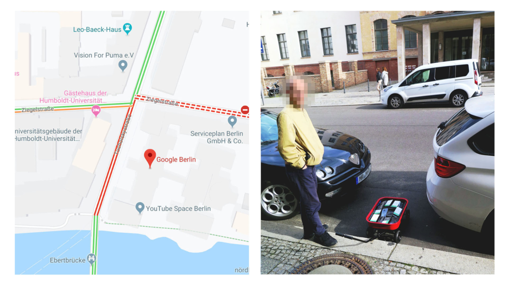 Немецкий художник с помощью тележки с 99 смартфонами создал виртуальные пробки в Google Maps 14