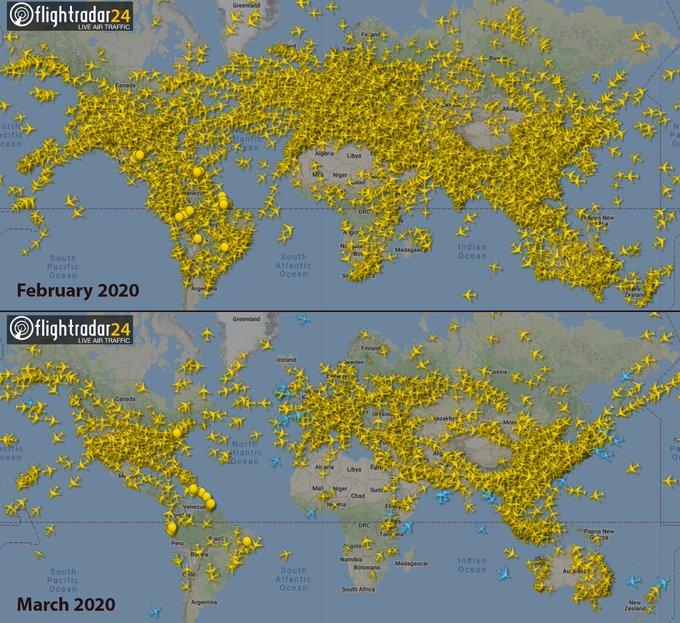 Снимки с радаров показывают, как изменилось авиасообщение из-за коронавируса по всей планете 61