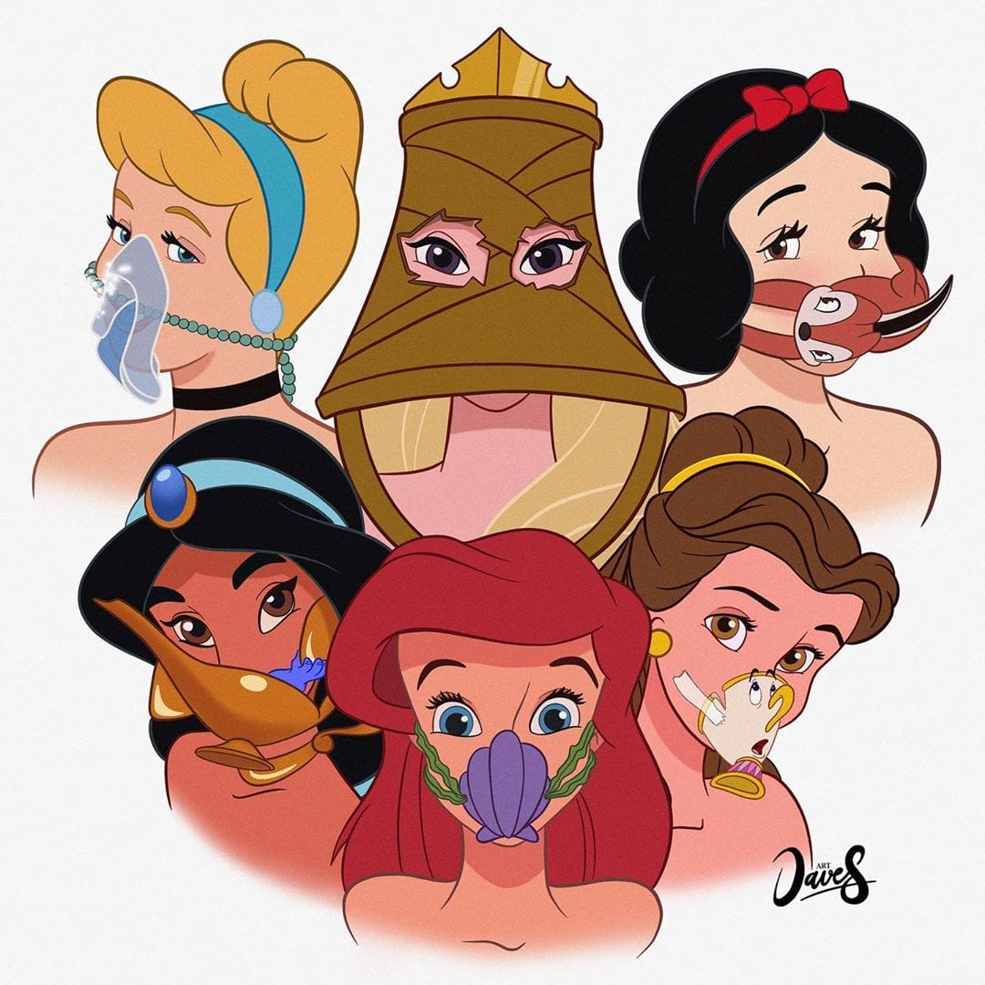 Когда масок не хватило: художник представил, какими подручными средствами могли бы защищаться принцессы Диснея 28