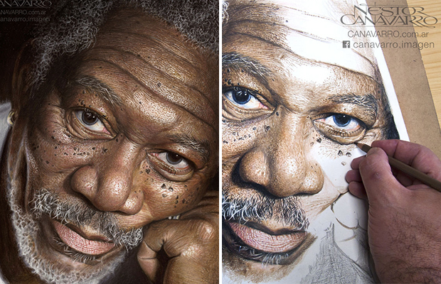 Гиперреалистичные цветные портреты художника, выполненные карандашом 31
