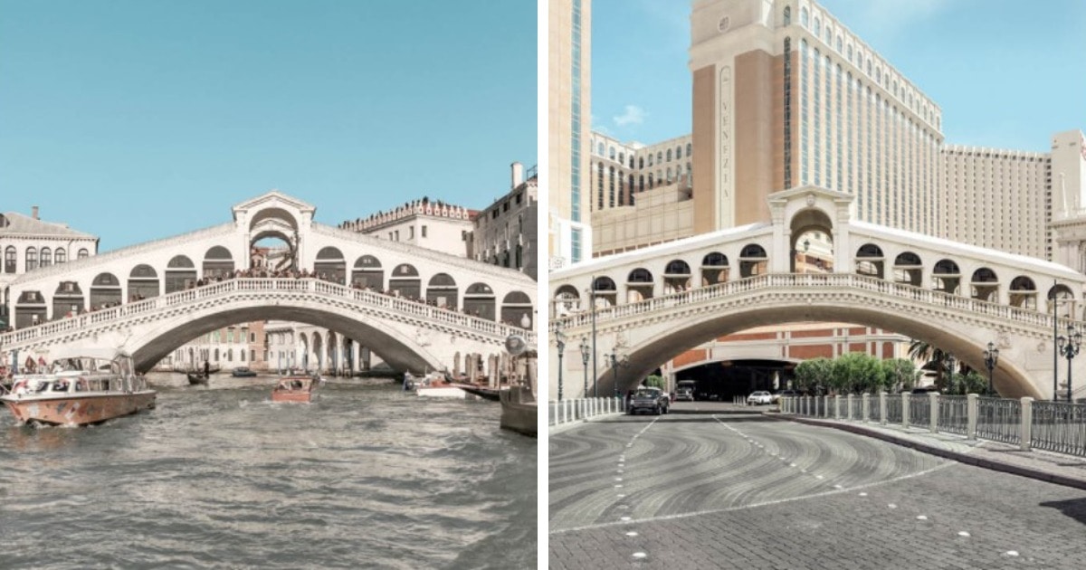 Фотограф совмещает снимки реальных Парижа и Венеции с их копиями в других странах. И где что — понять сложно 73