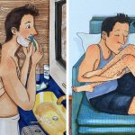 20 рисунков, показывающих жизнь семейной пары, которая много времени проводит вместе
