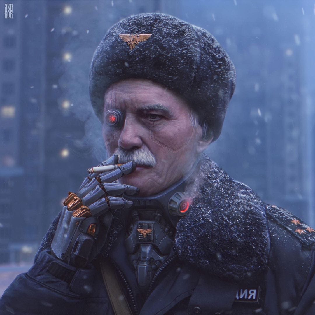 Художник из Санкт-Петербурга рисует Россию из будущего и прошлого в мрачной кибепанковской обложке 45