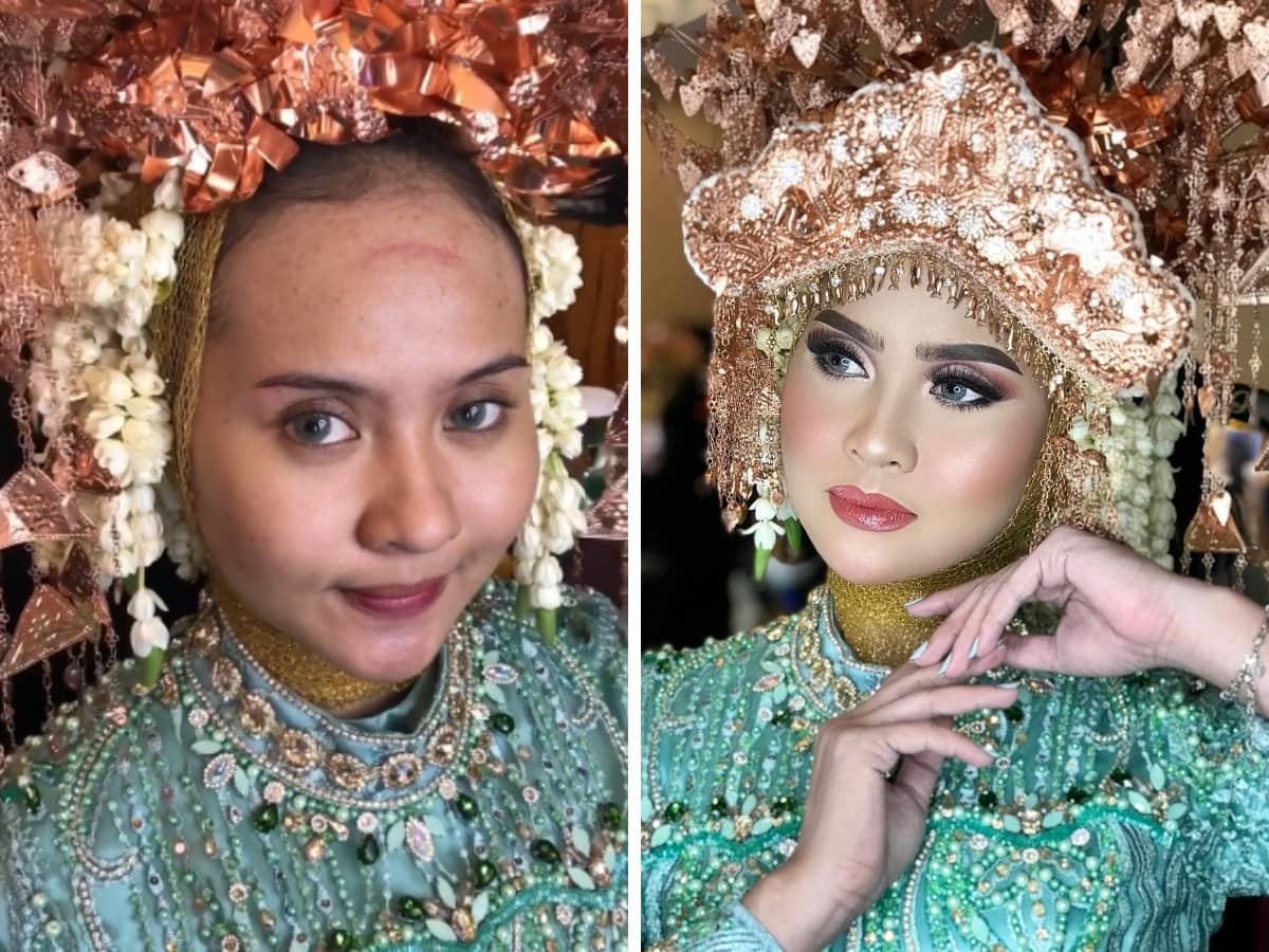 16 фотографий невест из Азии до и после того, как макияж превратил их в настоящих королев 57