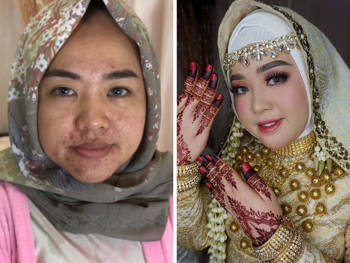 16 фотографий невест из Азии до и после того, как макияж превратил их в настоящих королев 59
