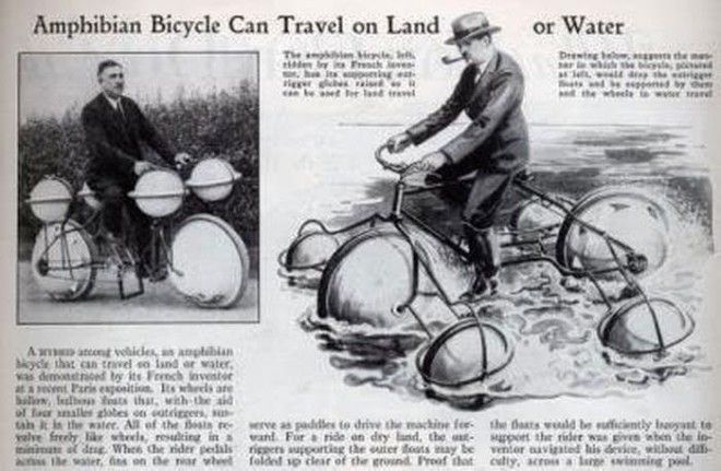 На велосипеде-амфибии можно ехать и по земле, и по воде. Пока колесо не лопнет бред изобретателя, ненужное, оригинально, смешно, странные вещи, странные люди, товар, юмор
