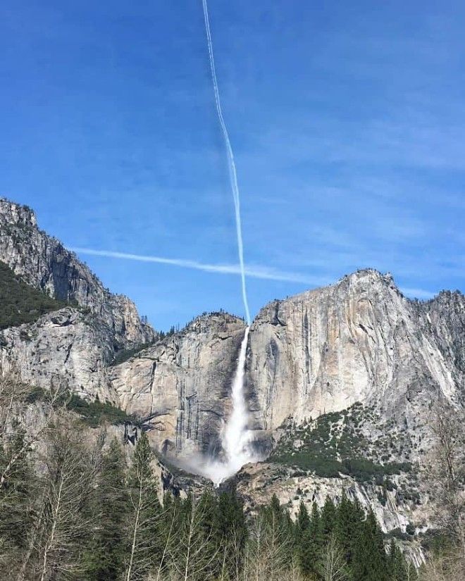 It Looks Like A Single Stream Of Water Is Falling From The Sky To Feed Yosemite Falls