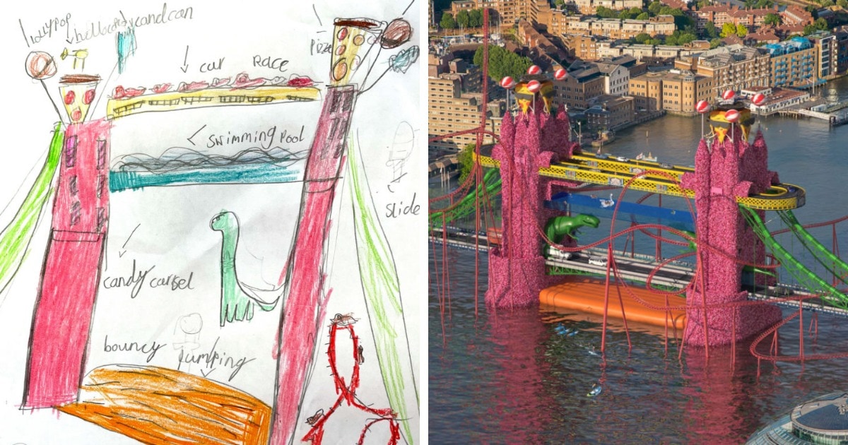 Художники изобразили, как выглядели бы знаменитые сооружения, будь они построены по детским рисункам 60