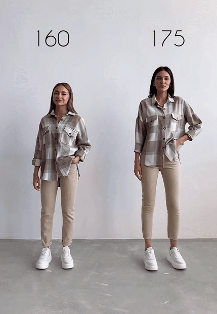 Девушки примеряют одинаковую одежду, показывая, как одни и те же модели выглядят на высоких и низких людях 51