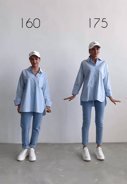 Девушки примеряют одинаковую одежду, показывая, как одни и те же модели выглядят на высоких и низких людях 50