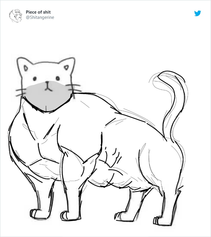 Пользователям сети предложили дорисовать кота, и они сделали это в меру своей фантазии и изобретательности 79