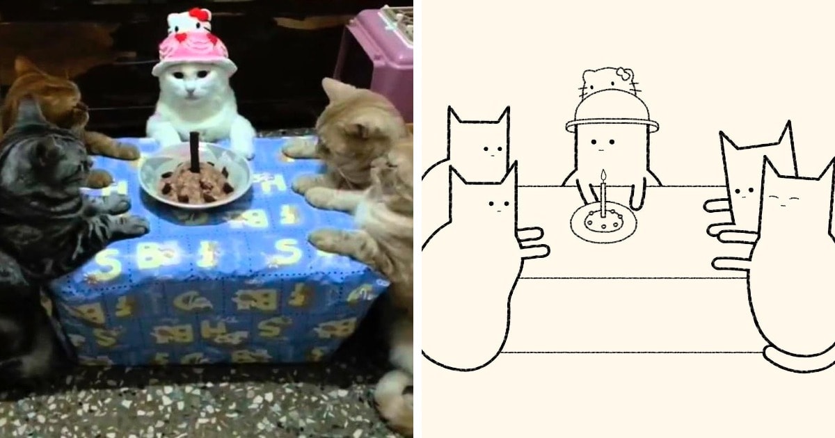 19 работ художника, который находит смешные фото котов в интернете и превращает их в забавные карикатуры 74