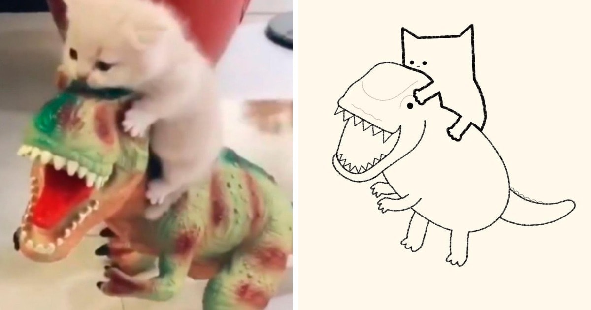 19 работ художника, который находит смешные фото котов в интернете и превращает их в забавные карикатуры 67
