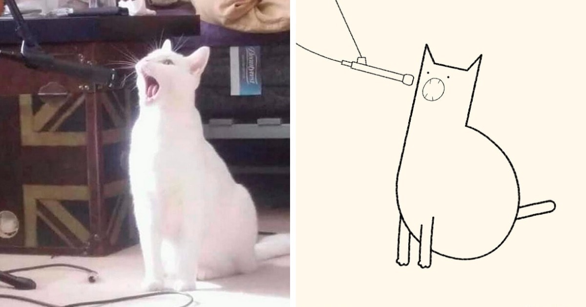 19 работ художника, который находит смешные фото котов в интернете и превращает их в забавные карикатуры 75