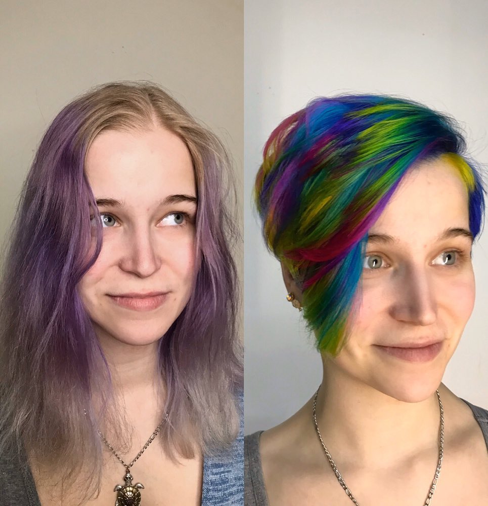 15 фотографий девушек, до и после того, как они решили раскрасить будни и выбрали для себя яркий цвет волос 60