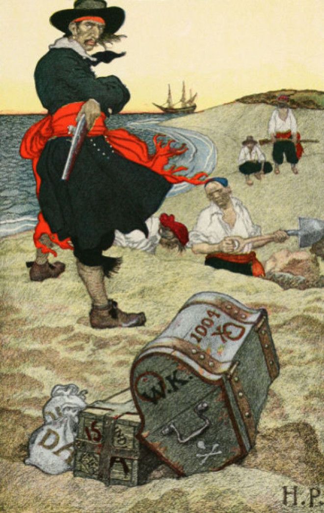 Уильям Кидд прячет сокровища Иллюстрация из Книги Говарда Пайла о пиратах 1903 год Фото cecildailycom